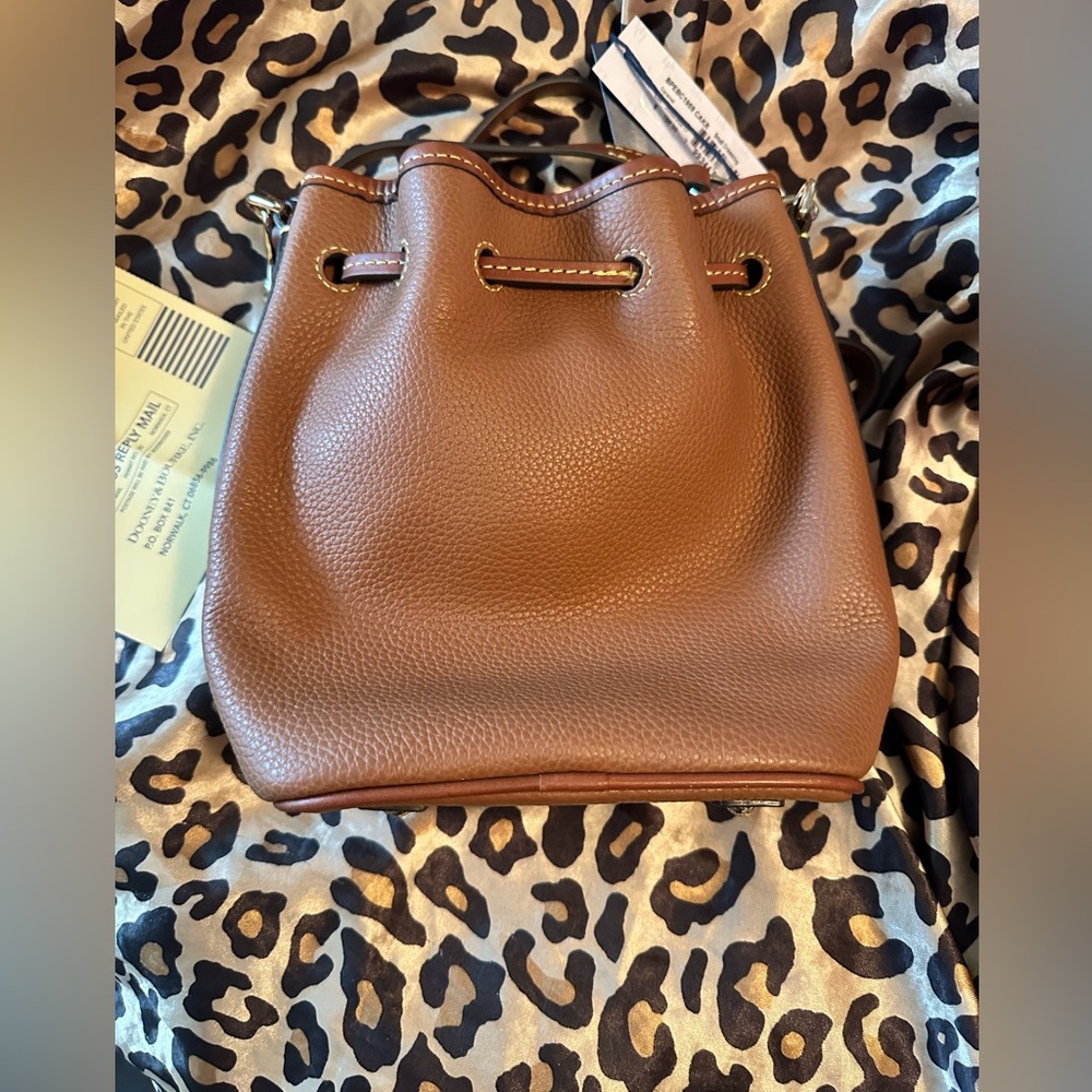 Dooney & Bourke Pebble Grain Small Drawstring Bag caramel color NEW NWT